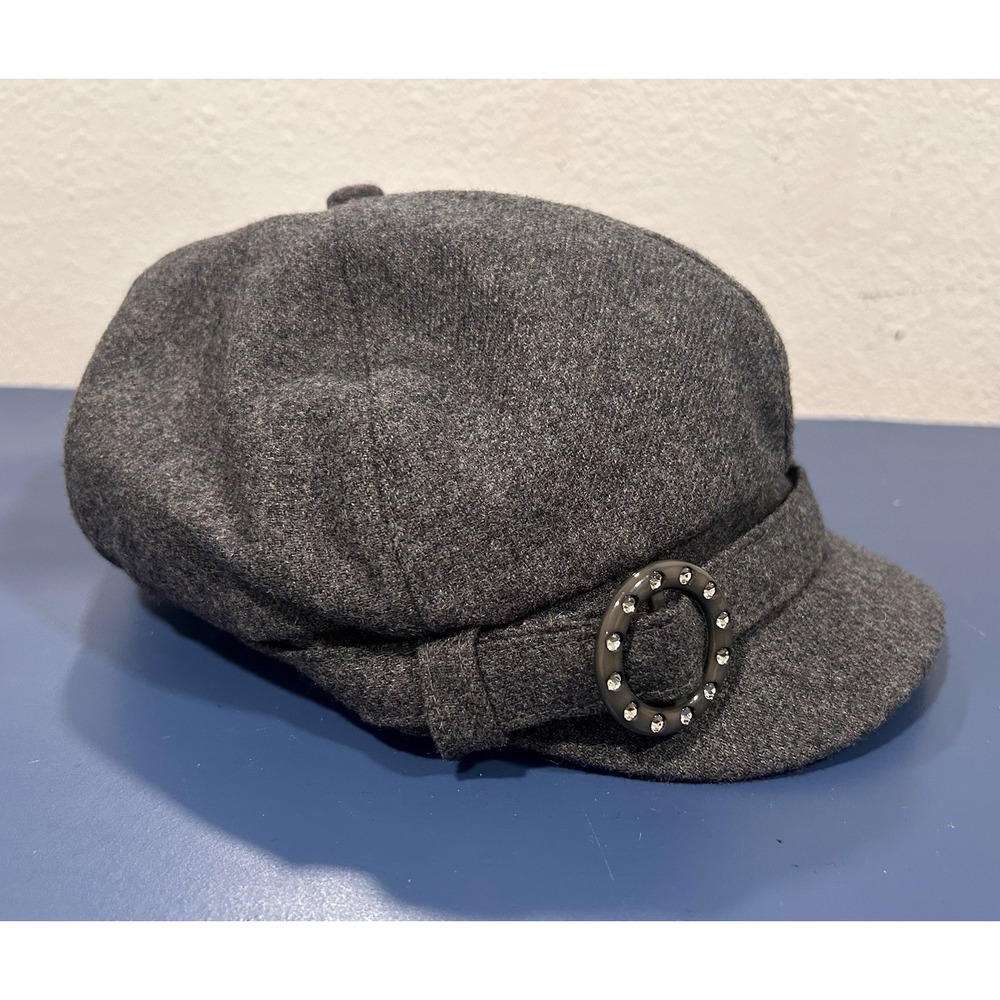 D&Y Women's Gray 100% Wool Newsboy Cap with Decorative Rhinestone Buckle OS